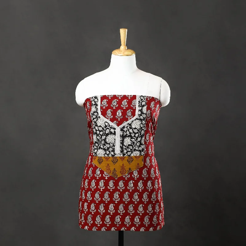 Markdowns Red - Bagh Print Cotton Kurta Material with Patchwork (2.5m) 05