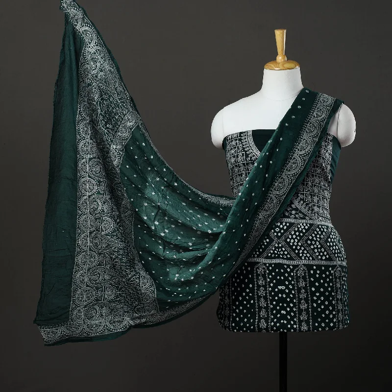 Exclusive Access Green - 3pc Kutch Tie-Dye Satin Cotton Bandhni Dress Material 07