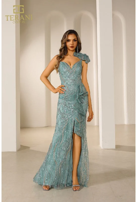Clearance Items Terani Couture 251GL4354 Beaded Long  Formal Fitted Prom Dress