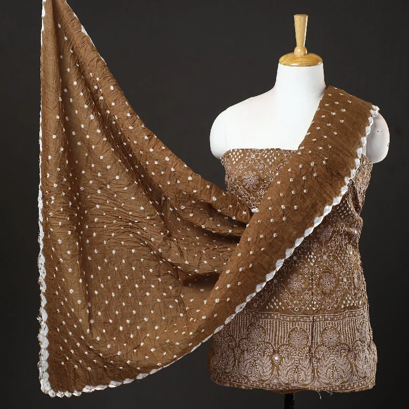 Today’s Deal Brown - 3pc Kutch Bandhani Tie-Dye Mirror Work Satin Cotton Suit Material Set 77 Today’s Deal Brown - 3pc Kutch Bandhani Tie-Dye Mirror Work Satin Cotton Suit Material Set 77