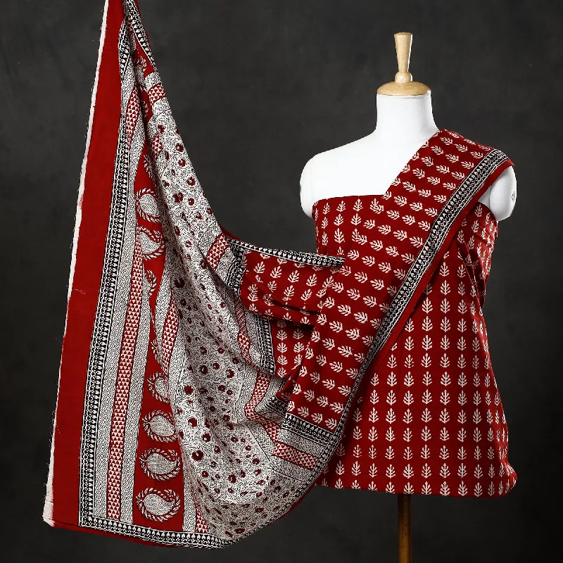 Final Sale Red - 3pc Natural Dyed Cotton Bagh Print Suit Material Set 06