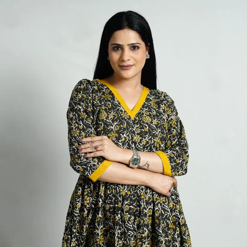 Crazy Deals Black - Bagru Block Printed Cotton Flared Dress