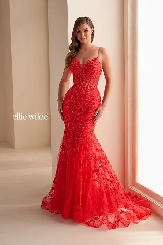 Super Deal Ellie Wilde EW36008 Glitter Long Evening Formal Prom Dress