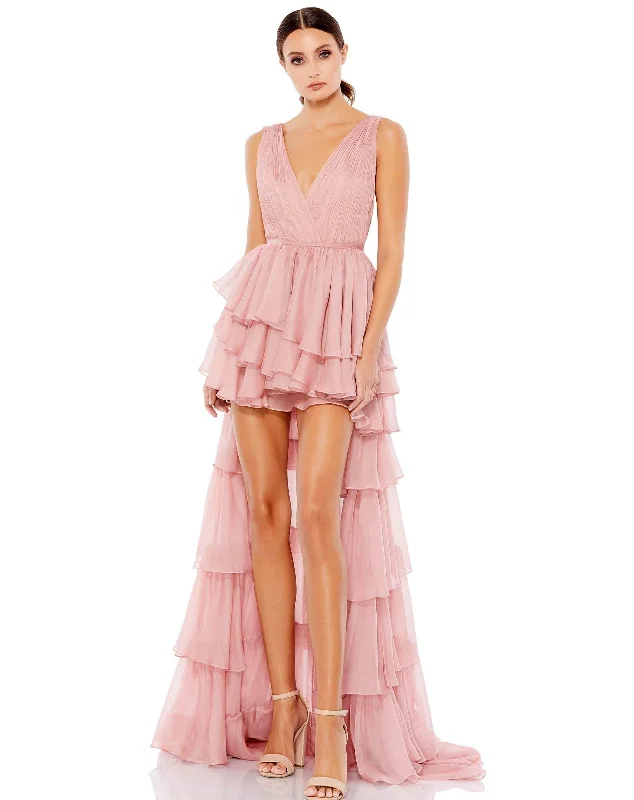 Early Bird Discount Mac Duggal 55320 Prom Ruffled High Low Chiffon Gown Sale