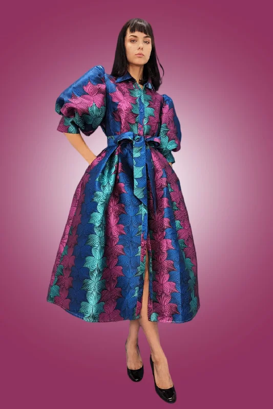 Huge Discounts Puff Sleeve Button Down Wrap Belt Midi Dress