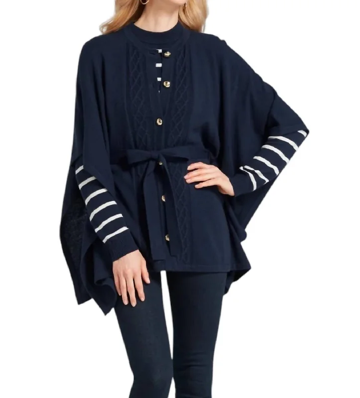 Discount Mania Cable Knit Sweater Cape In Nassau Navy