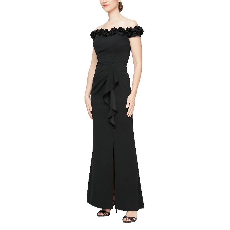 Price Drop Alex Evenings 8160404 Long Off Shoulder 3D Floral Formal Dress