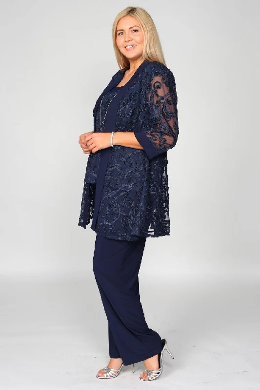 Shop and Save Navy 14P R&M Richards 5012P Formal Jacket Petite Pant Suit Sale