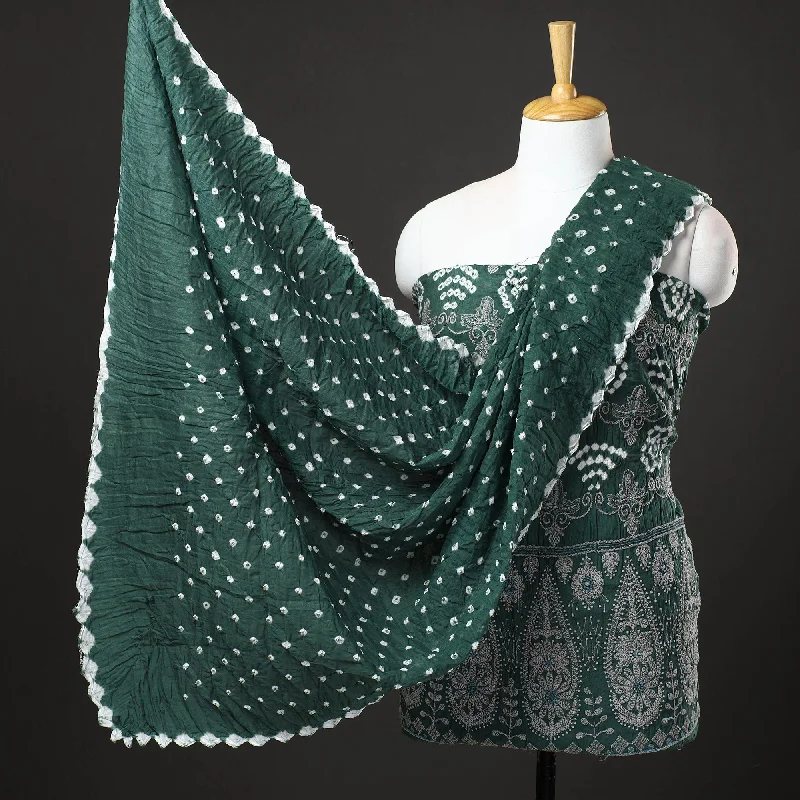 Best Bargains Green - 3pc Kutch Bandhani Tie-Dye Cotton Suit Material Set 198