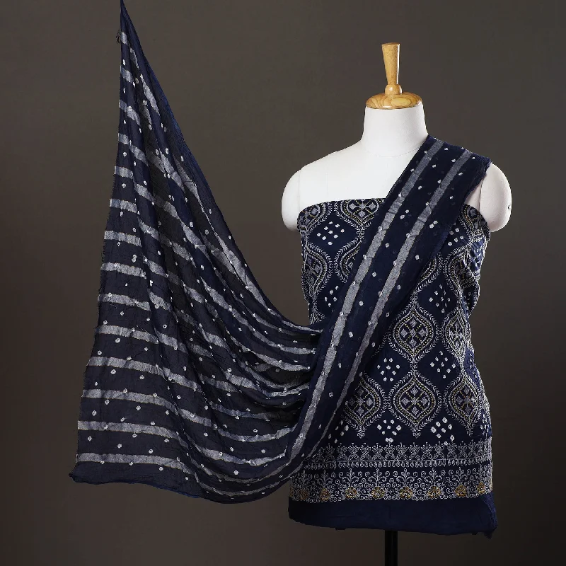 Unmissable Offer Blue - 3pc Satin Cotton Kutch Bandhani Dress Material 04
