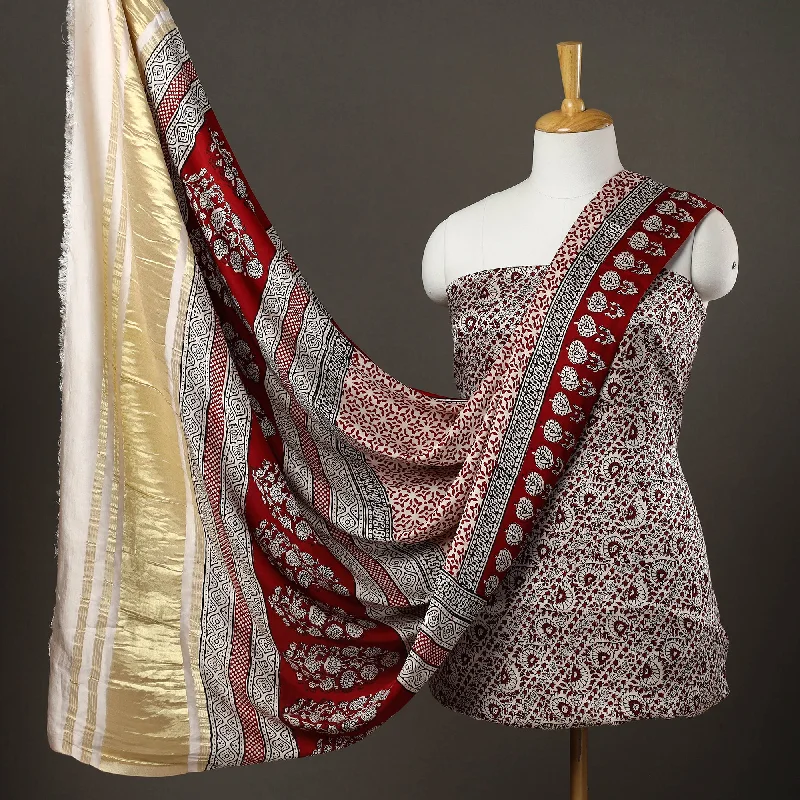Instant Savings Red - 3pc Modal Silk Bagh Print Suit Material 01