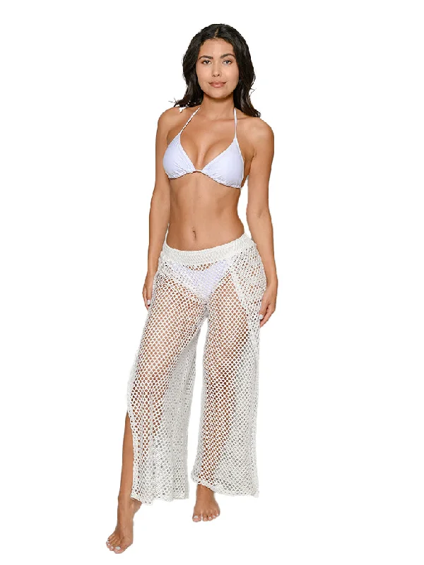New Markdowns Fishnet smocked waist slit side pants