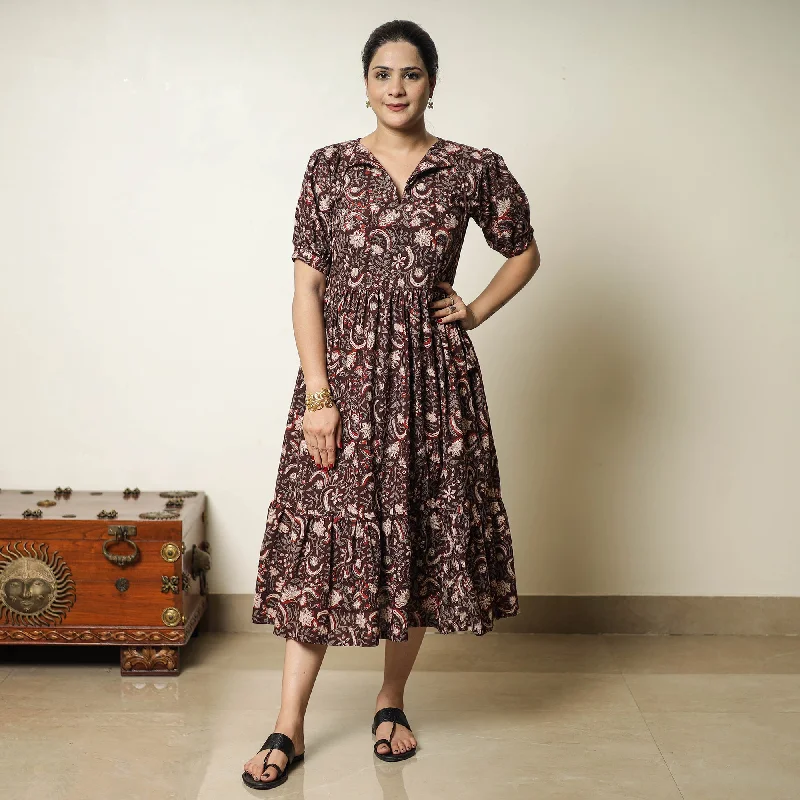 Great Deals Maroon - Bagru Block Printed Cotton Tiered Dress 15