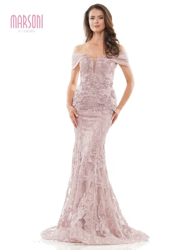 Flash Deals Marsoni MV1256 Long Off Shoulder Formal Lace Dress