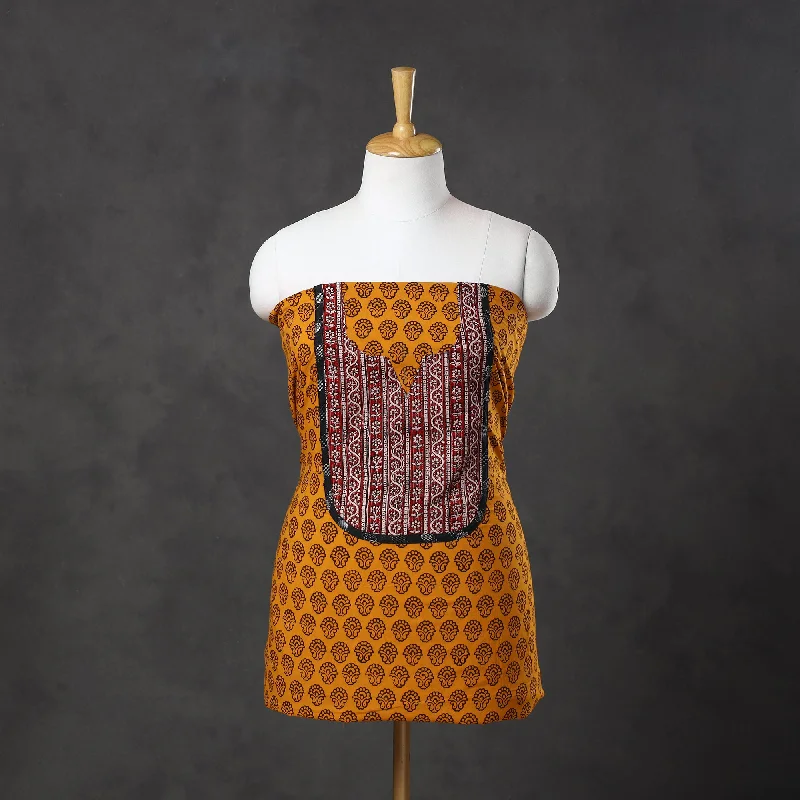 Price Reduction Orange - Bagh Print Cotton Kurta Material with Patchwork (3m) 08