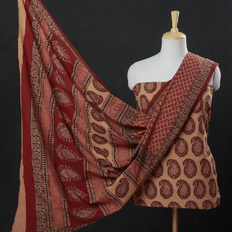 Sneak Peek Sale Brown - 3pc Natural Dyed Cotton Bagh Print Suit Material Set
