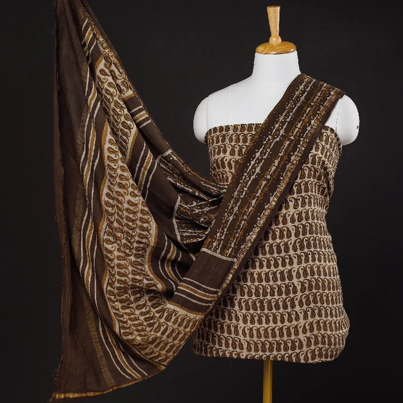 Quick Sale Brown - 3pc Akola Block Printed Cotton Suit Material Set