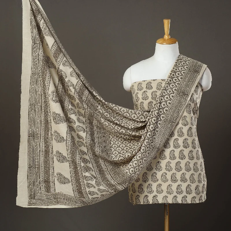 Limited Time Beige - 3pc Cotton Bagh Print Suit Material Set 13