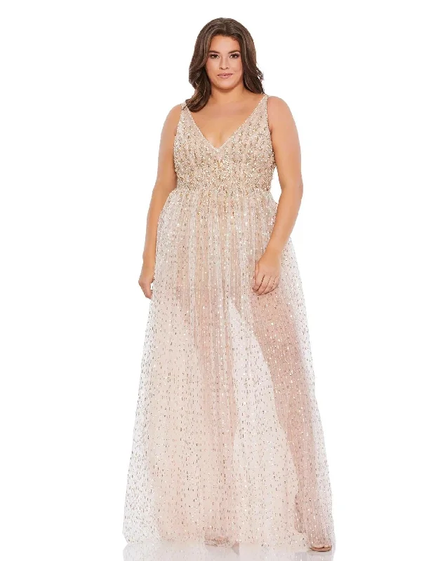 Deal Dash Nude Gold 20W Mac Duggal 67742 Long Plus Size Prom Formal Gown