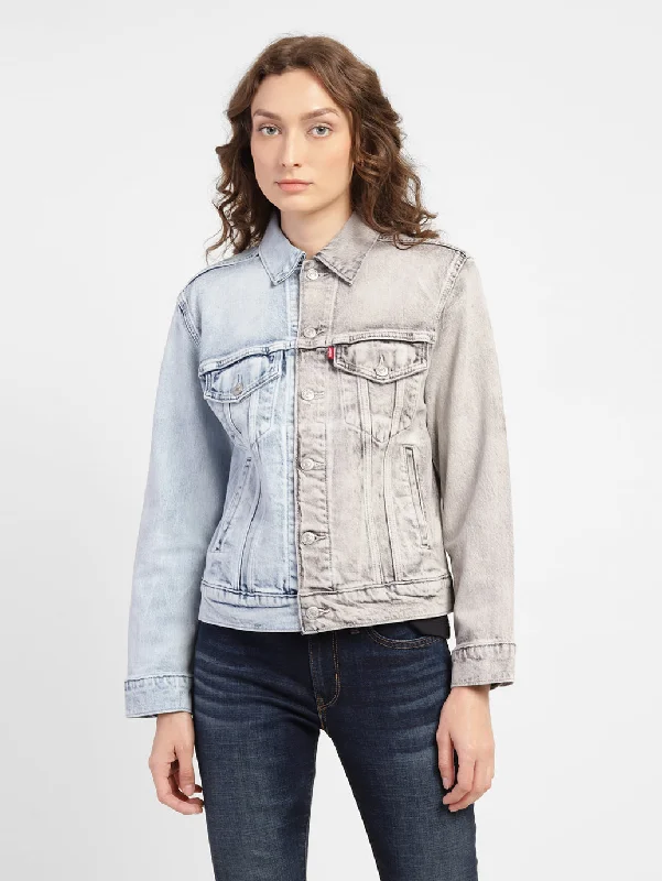 Deal of the Week Women's Colorblock Spread Collar Denim Jacket
