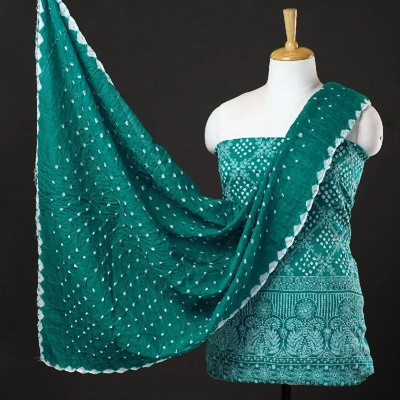 Early Bird Discount Green - 3pc Kutch Bandhani Tie-Dye Mirror Work Satin Cotton Suit Material Set 60 Early Bird Discount Green - 3pc Kutch Bandhani Tie-Dye Mirror Work Satin Cotton Suit Material Set 60
