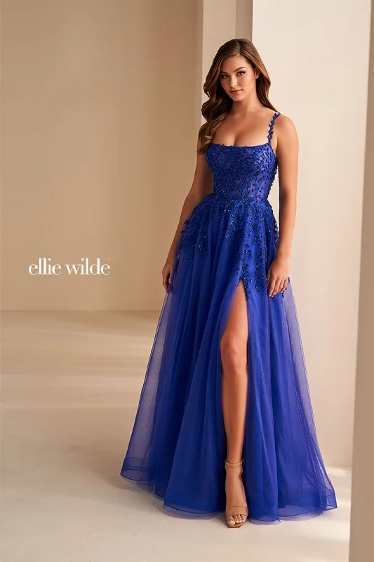 New Markdowns Ellie Wilde EW36228 Long Sequin Glitter A Line Slit Formal Prom Dress