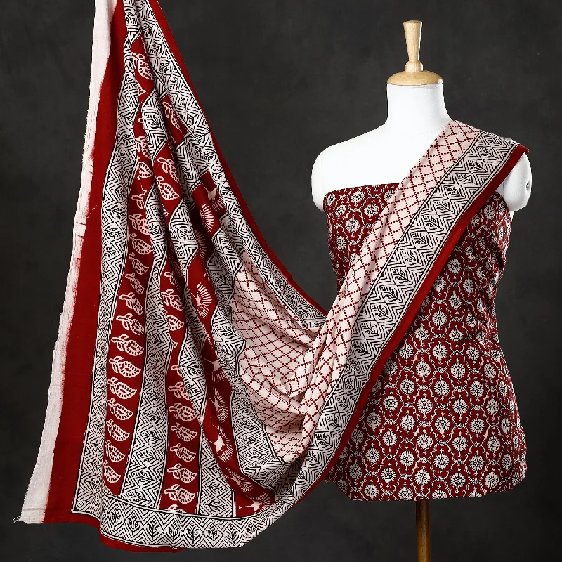 Now or Never Red - 3pc Natural Dyed Cotton Bagh Print Suit Material Set 59
