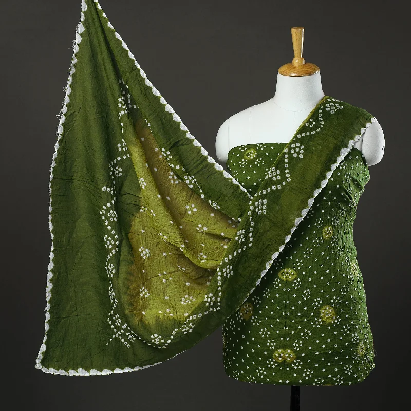 Sneak Peek Sale Green - 3pc Tie & Dye Satin Cotton Bandhani Dress Material 50