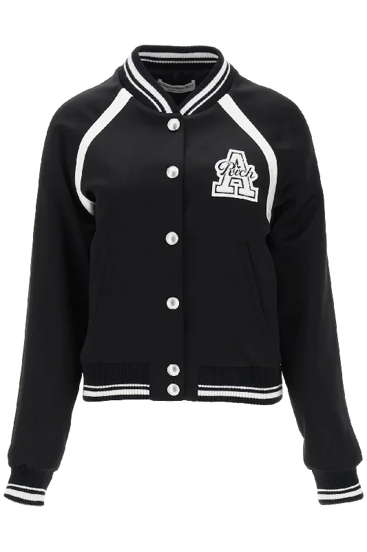 Blowout Deals Alessandra Rich Women's Satin Bomber Jacket With Logo Patch