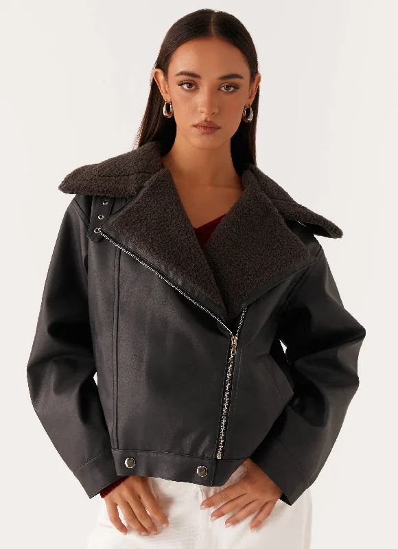 Special Savings Inka PU Leather Shearling Jacket - Charcoal