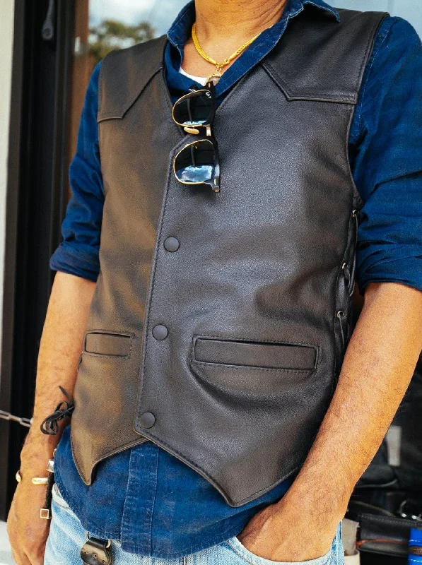 Stock Clearance Motorcycle Vest Lace Up - Men's - Black