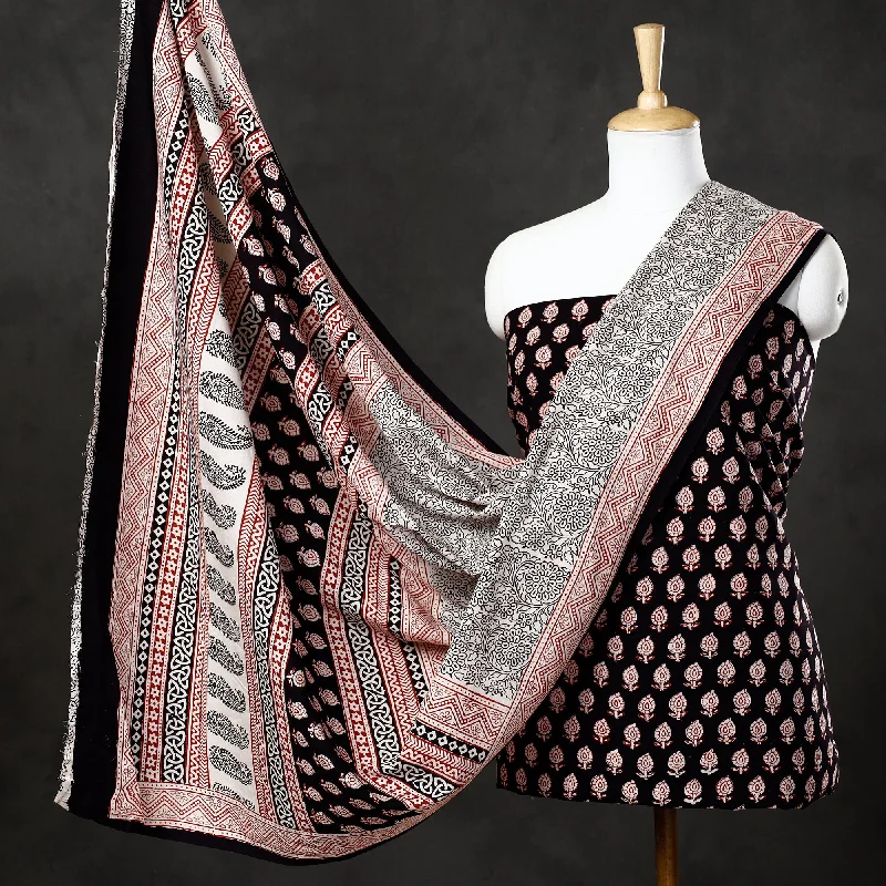 TIME-Limited Offer Black - 3pc Natural Dyed Cotton Bagh Print Suit Material Set 35