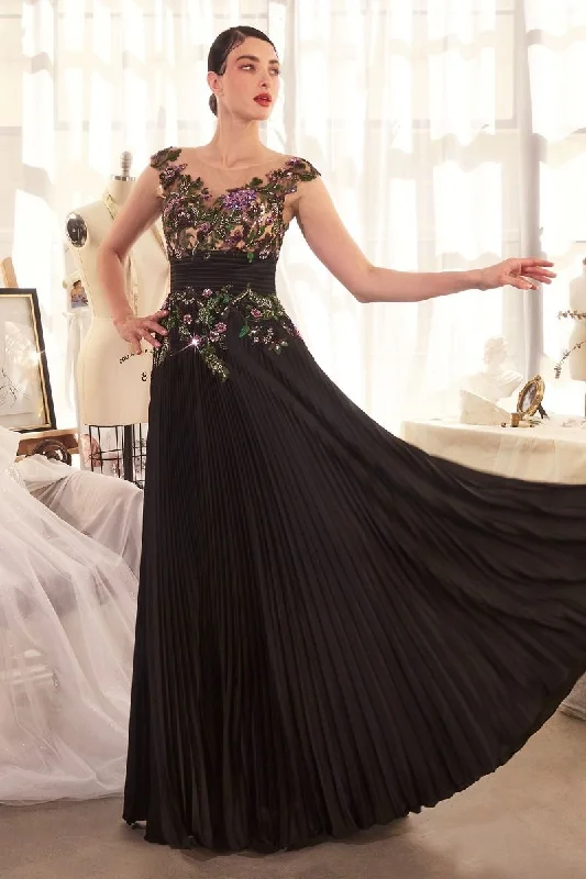 Quick Sale Andrea & Leo A1355 A Line Long Sequin Pleated Formal Dress
