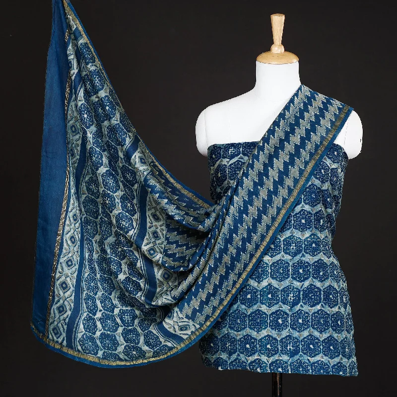 Major Savings Blue - 3pc Akola Block Printed Chanderi Silk Suit Material Set