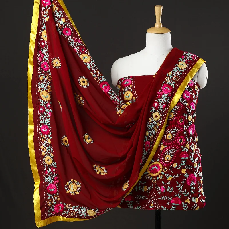 Deal Alert Maroon - 3pc Phulkari Embroidery Chapa Work Georgette Suit Material Set 31 Deal Alert Maroon - 3pc Phulkari Embroidery Chapa Work Georgette Suit Material Set 31