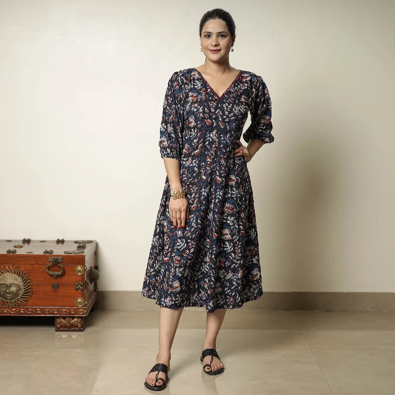 Value Deals Blue - Bagru Block Printed Cotton Flared Dress 05