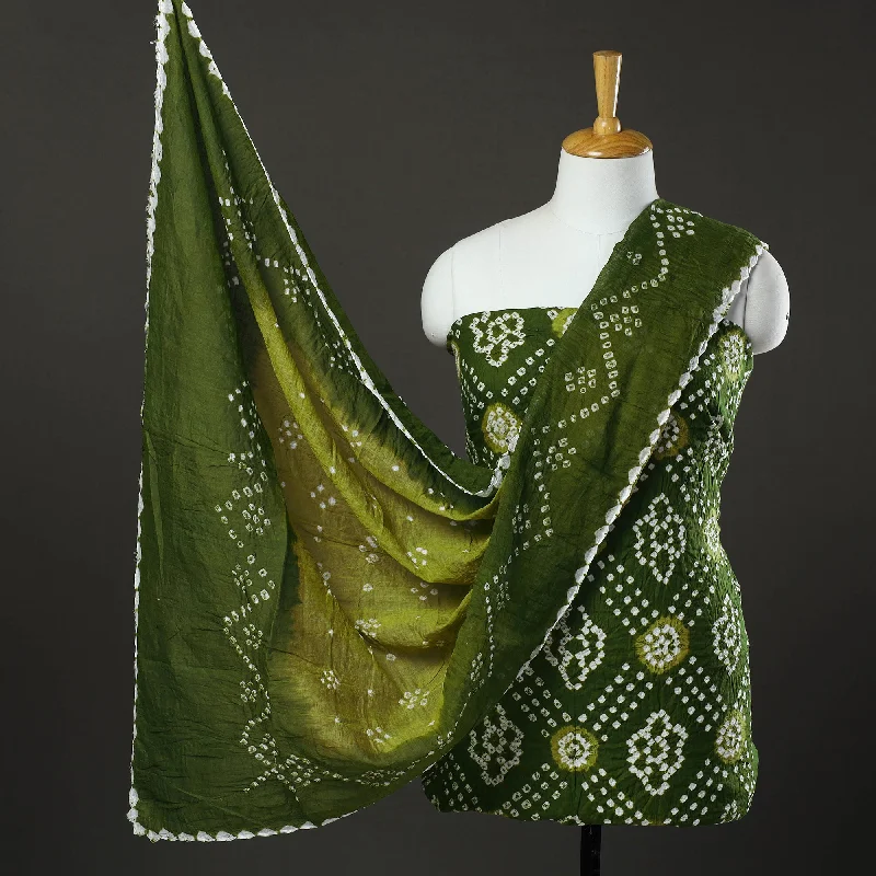 Special Buy Green - 3pc Tie & Dye Satin Cotton Bandhani Dress Material 51
