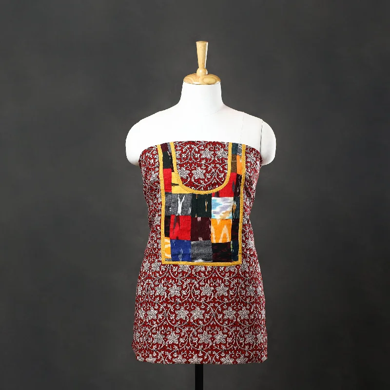 Price Drop Alert Red - Bagh Print Cotton Kurta Material with Patchwork (3m) 17