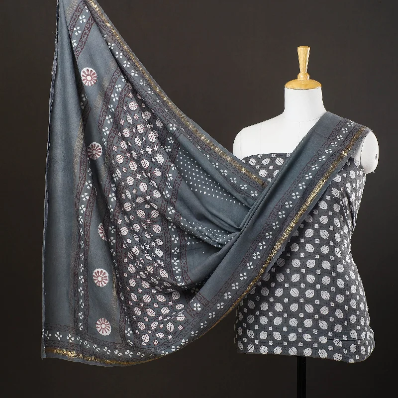 Price Smash Grey - 3pc Akola Block Printed Cotton Suit Material Set