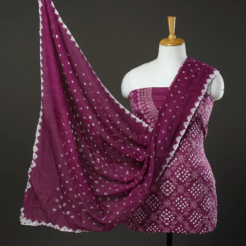 Daily Specials Purple - 3pc Tie & Dye Satin Cotton Bandhani Dress Material 07