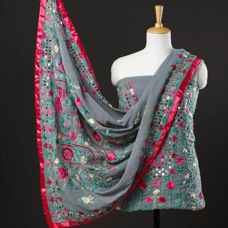 Price Break Grey - 3pc Phulkari Embroidery Chapa Work Georgette Suit Material Set 35 Price Break Grey - 3pc Phulkari Embroidery Chapa Work Georgette Suit Material Set 35