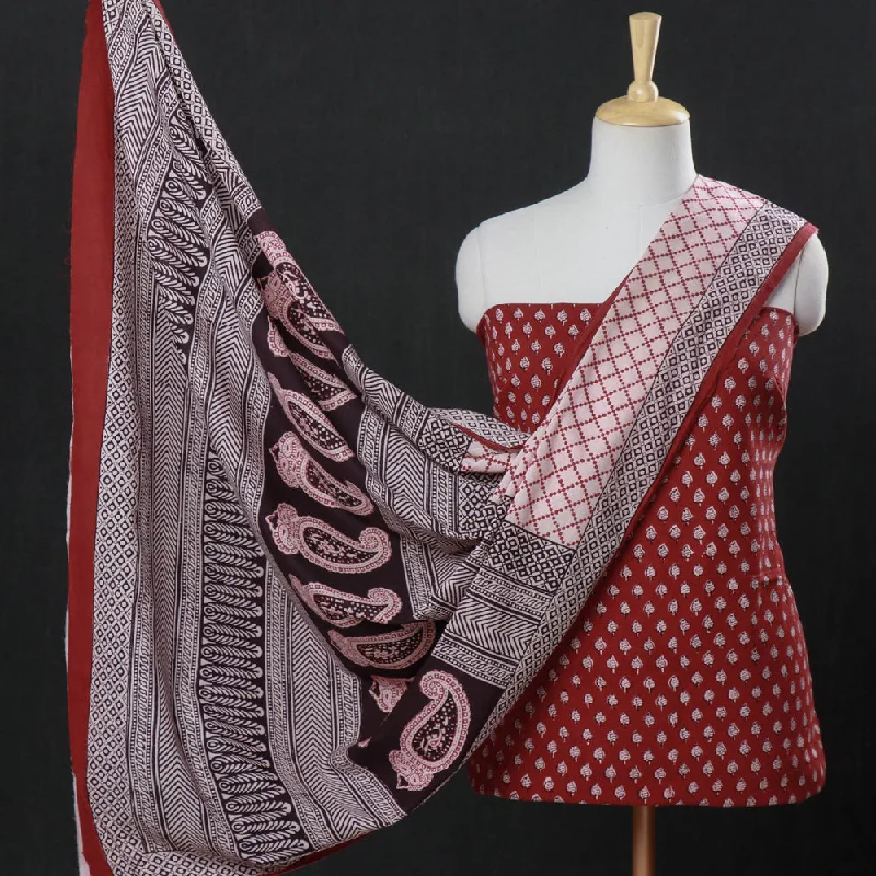Deal Frenzy Red - 3pc Natural Dyed Cotton Bagh Print Suit Material Set