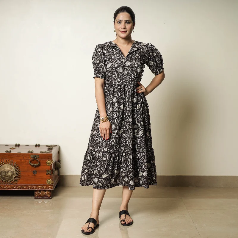 Price Break Black - Bagru Block Printed Cotton Tiered Dress 13