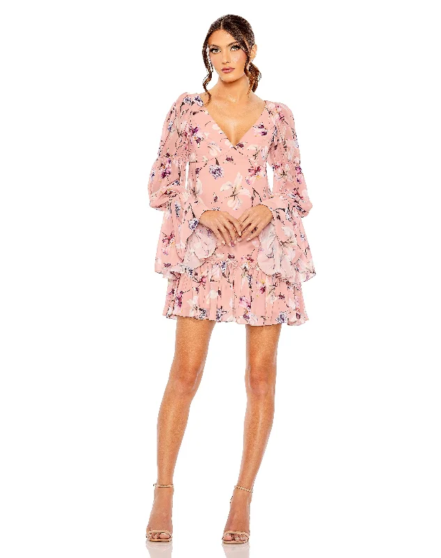 Exclusive Access Mac Duggal 11409 Long Sleeve Floral Cocktail Dress