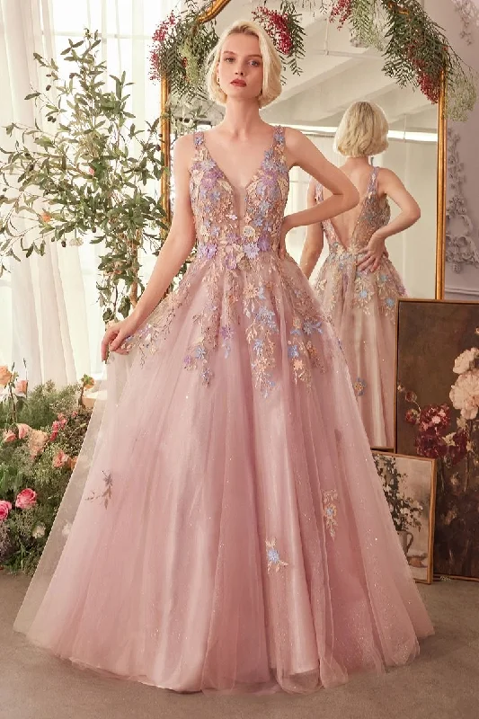 Deal Zone Andrea & Leo A1394 A Line Long Floral Lace Applique Formal Prom Dress
