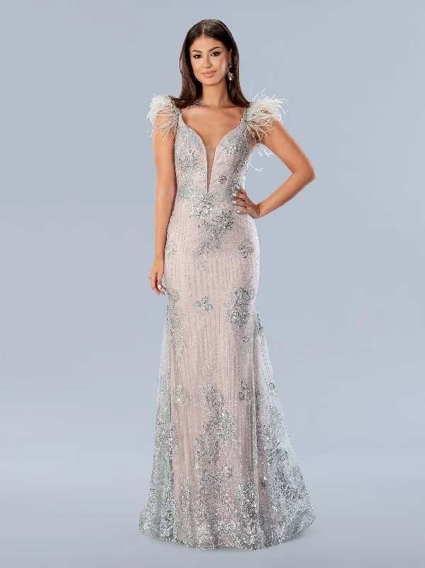 Reduced Prices Stella Couture 24166 Formal Long Sequin Prom Feather Dress