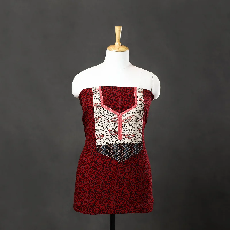 Limited Availability Red - Bagh Print Cotton Kurta Material with Patchwork (3m) 06