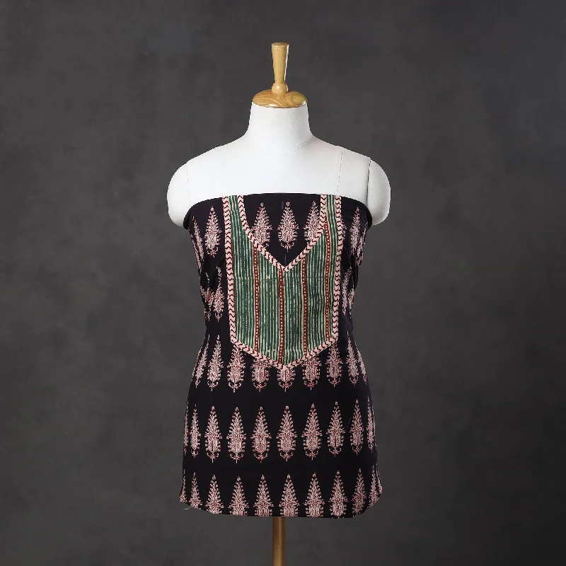 Major Savings Black - Bagh Print Cotton Kurta Material with Patchwork (3m) 13