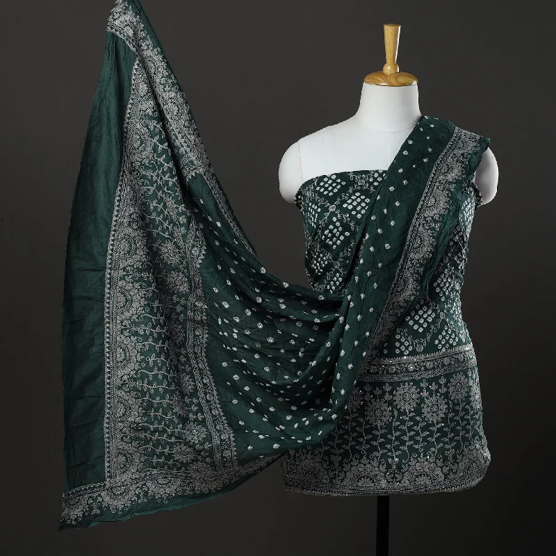 New Arrival Green - 3pc Kutch Tie-Dye Satin Cotton Bandhni Dress Material 22