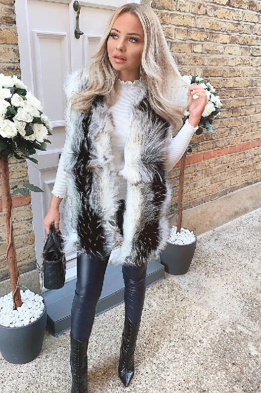 Closeout White and Black Faux Fur Gilet - Jordana